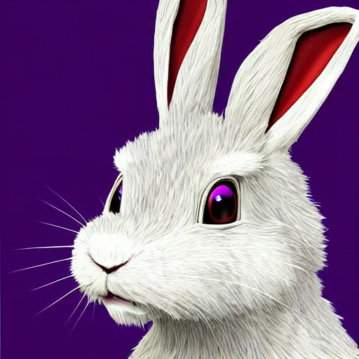 Prompt: portrait of a purple rabbit animatronic mascot,digital art,detailed