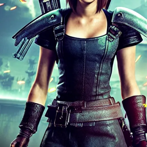 Image similar to emma watson in final fantasy vii remake, character render, full body shot, highly detailed, in game render
