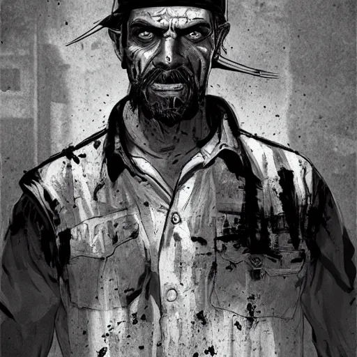 Image similar to don ramon and the chavo del 8 walking dead game telltale, gigachad black and white trending on artstation, painted by greg rutkowski