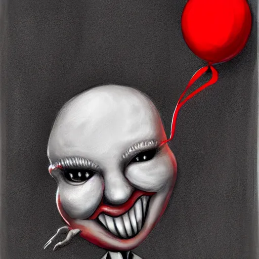 Image similar to surrealism grunge cartoon portrait sketch of slender man with a wide smile and a red balloon by - michael karcz, loony toons style, slender man style, horror theme, detailed, elegant, intricate