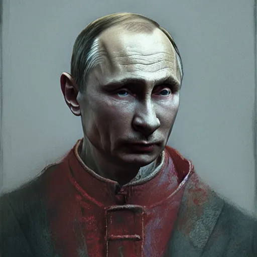 Image similar to vladimir putin is jester in circus, in lunatic asylum, intricate, highly detailed, smooth, artstation, painted by wayne barlowe, greg rutkowski, zdislav beksinski, francis bacon, horror