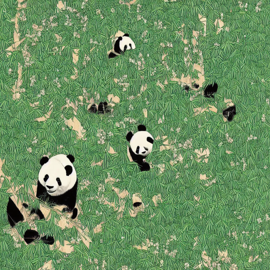 Prompt: isometric view illustration of a bamboo forest and panda, highly detailed mid day by victo ngai