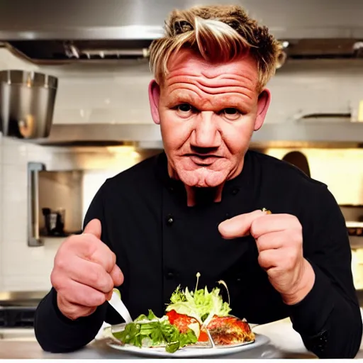 Image similar to Gordon Ramsay eating someone’s house