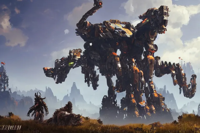 Image similar to stalker machine mecha animal beast robot of horizon forbidden west horizon zero dawn bioluminiscence global illumination ray tracing hdr fanart arstation by sung choi and eric pfeiffer and gabriel garza and casper konefal