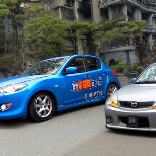 Image similar to blue grey Mazda Mazdaspeed3 2008 generation 1 in Fast and Furious Tokyo Drift screen cap still