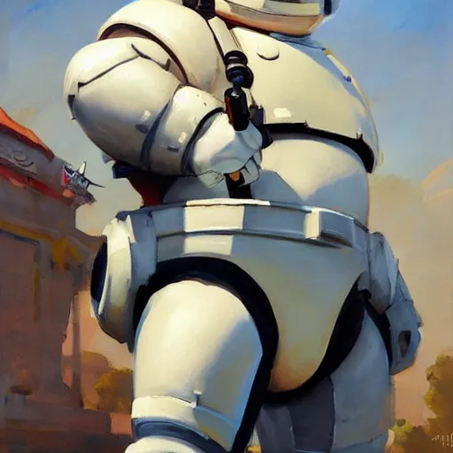 Image similar to greg manchess portrait painting of armored stay puft marshmallowman as overwatch character, medium shot, asymmetrical, profile picture, organic painting, sunny day, matte painting, bold shapes, hard edges, street art, trending on artstation, by huang guangjian and gil elvgren and sachin teng