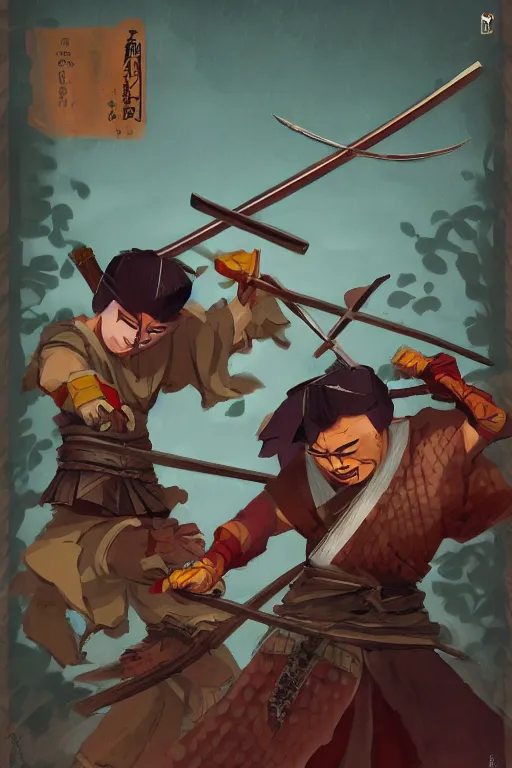Prompt: samurai duel by mark zug, willian murai and cory loftis