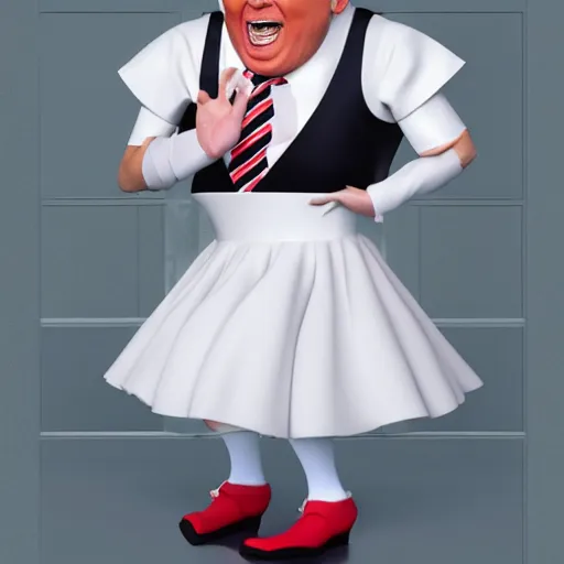 Image similar to cute donald trump wearing a maid outfit, realistic, photography, 8 k, award winning, kawaii