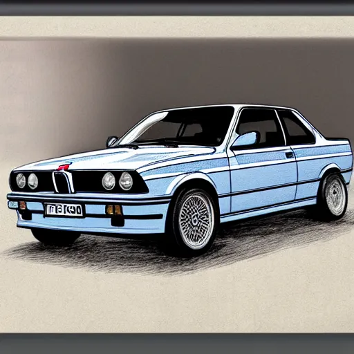 Prompt: detailed schematics to a bmw e 3 0 draw plans sketch