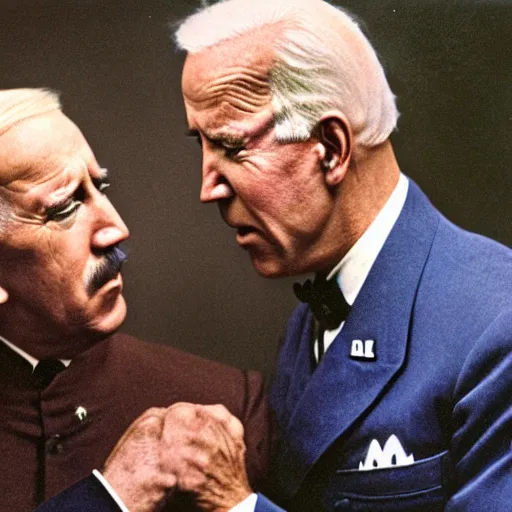 Image similar to UHD candid color photo of Hitler and Joe Biden scissoring, accurate faces, UHD, photorealistic, correct face, photo by Annie Leibowitz