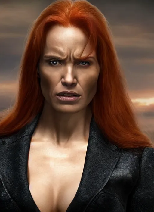 Image similar to dwayne johnson portraying a beautiful mara jade from star wars legends, in a black suit, without lightsaber, movie, hyper realistic, hollywood promotional image, imax, 8 k