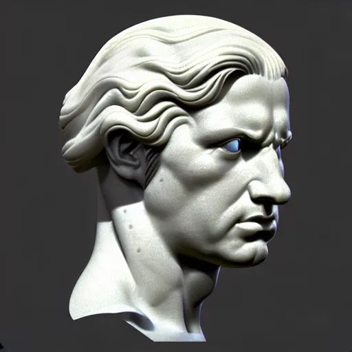 Prompt: 3 d sci - fi cgartist ambient occlusion rendering of a hyper realistic marble greek statuary head product photo white backdrop high key lighting by chris moore, by edward hopper, by col price, trending on artstation