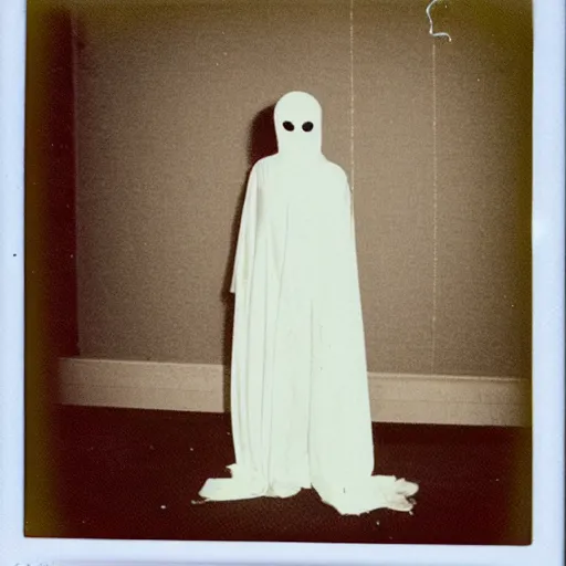 Image similar to polaroid of a ghost at ghost convention