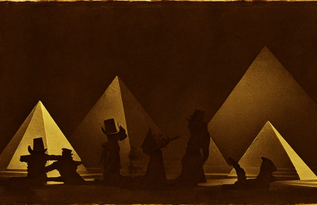 Image similar to light and shade should blend without lines or borders, in the manner of smoke the pyramid of figures is drawn together intact flawless ambrotype from 4 k criterion collection remastered cinematography gory horror film, ominous lighting, evil theme wow photo realistic postprocessing interpolated rotoscope there is no sense of movement tintype intricate painting by john singer sargent