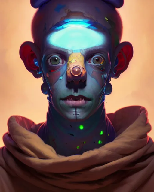 Image similar to portrait of a patchwork boy, bioluminescent, horror, expressive, asymmetrical art, highly detailed, concept art, vivid, colorful, hyperrealism, epic, art by peter mohrbacher and wlop and rhads and artgerm and magali villeneuve and alphonse mucha, artstation, octane render, cgsociety