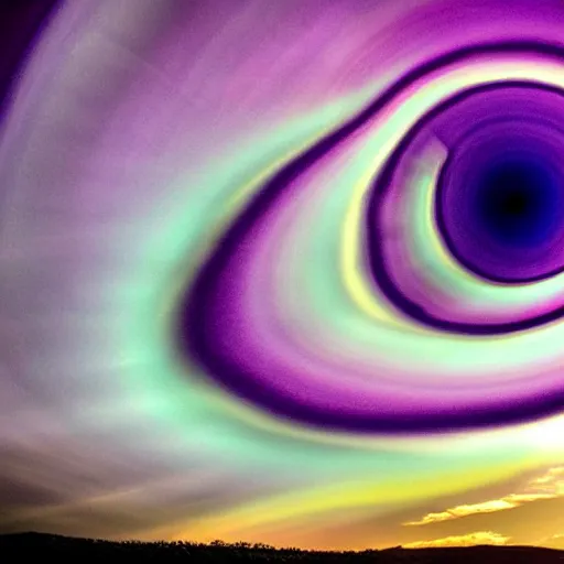 Image similar to amazing landscape photo of a purple tornado in the shape of a funnel, digital art, beautiful dramatic lighting