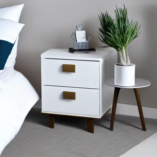 Image similar to white zen clean modern minimalist bedside - table with plant