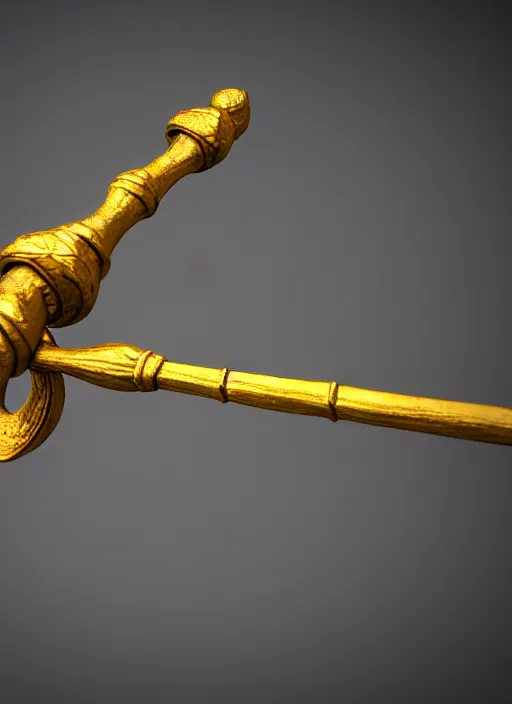 Prompt: an ancient golden fighting staff, Unreal 5, DAZ, hyperrealistic, octane render, dynamic lighting