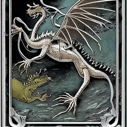 Image similar to swamp dragon made of silver