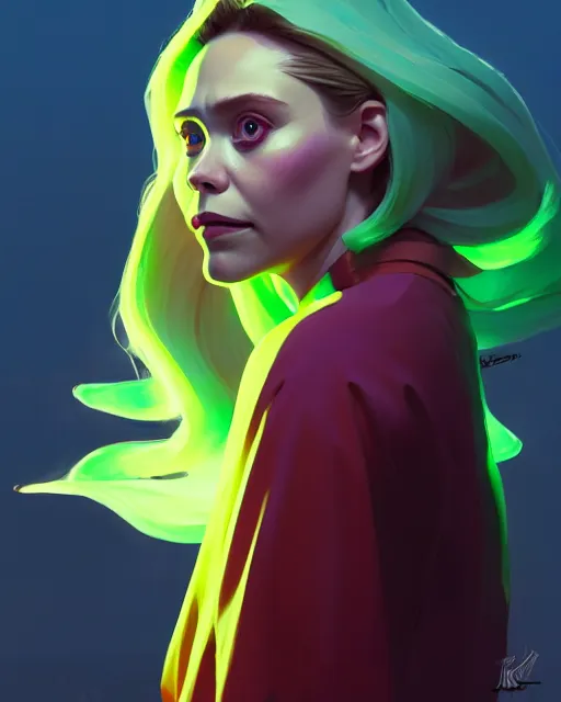 Image similar to side - profile painted portrait, elisabeth olsen as a mage, bright backlit, key lighting, smooth, gaudy colors, maya render, octane render aesthetic, dota matte painting concept art, official fanart behance hd artstation by jesper ejsing, by rhads and makoto shinkai and lois van baarle and ilya kuvshinov and rossdraws