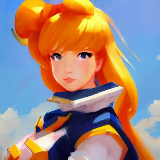 Image similar to greg manchess portrait painting of sailor venus as overwatch character, medium shot, asymmetrical, profile picture, organic painting, sunny day, matte painting, bold shapes, hard edges, street art, trending on artstation, by huang guangjian and gil elvgren and sachin teng