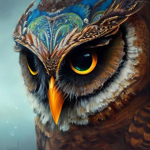 Image similar to a ultradetailed beautiful concept art of a an intricate wooden mask of an owl painted with beautiful colors, but the mask seems to hide some dark secret, concept art, high resolution 4 k, by tom bagshaw, greg rutkowski, charli bowater and artgeem