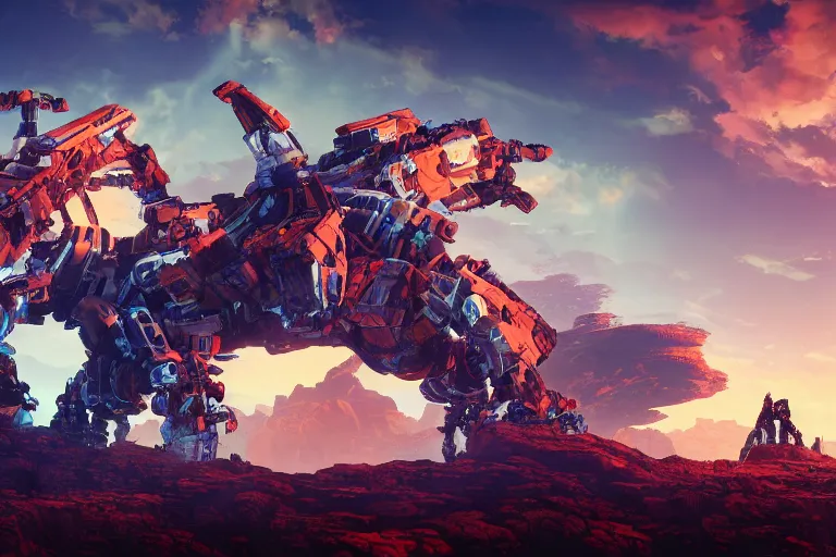 Image similar to rockbreaker machine mecanical creature robot of horizon forbidden west horizon zero dawn bioluminiscence global illumination ray tracing hdr fanart arstation by ian pesty and alena aenami artworks in 4 k