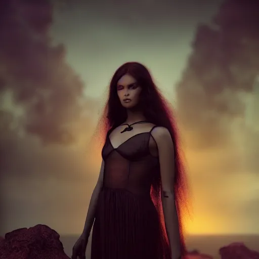 Image similar to photographic portrait of a stunningly beautiful gothic amazonian female in soft dreamy light at sunset, contemporary fashion shoot, by edward robert hughes, annie leibovitz and steve mccurry, david lazar, jimmy nelsson, breathtaking, 8 k resolution, extremely detailed, beautiful, establishing shot, artistic, hyperrealistic, beautiful face, octane render