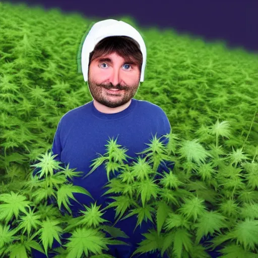 Image similar to randy marsh from south park sitting in the field of weed he grows on tegridy farms, 4 k