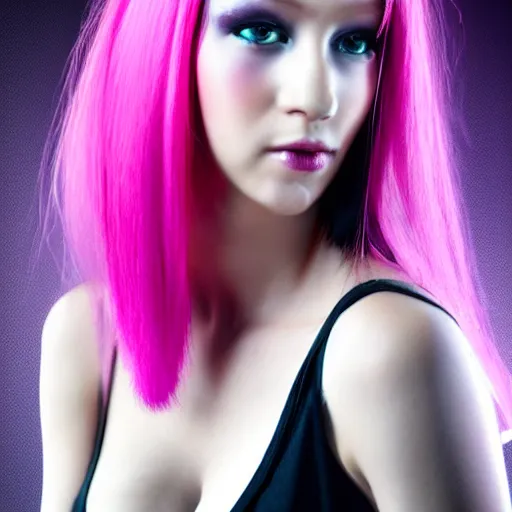 Image similar to Portrait of a beautiful cyberpunk android, pink hair