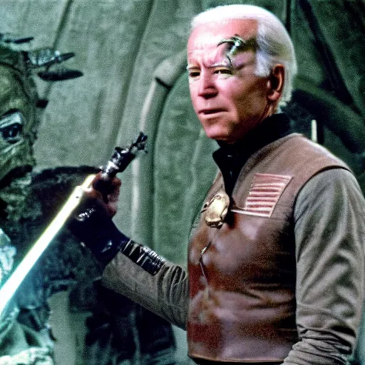 Image similar to a tv still of joe biden starring in return of the jedi (1983)