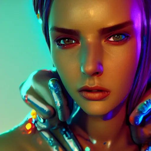 Prompt: 3D character realistic, very colourful, cinematic lighting, soft neon, octane render, trending on Artstation
