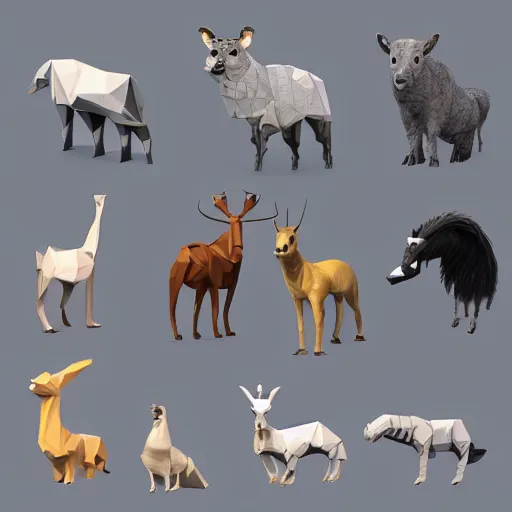 Image similar to low-poly models of various kinds of animals