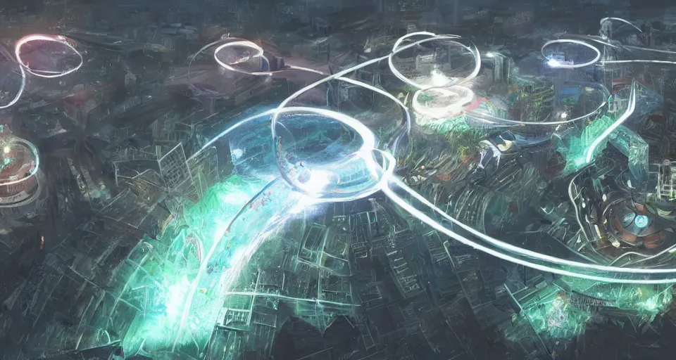 Prompt: pepople and a spiral - shaped white luminous attractor is floating near saint - petesburg, concept art, art for the game, professional lighting, art