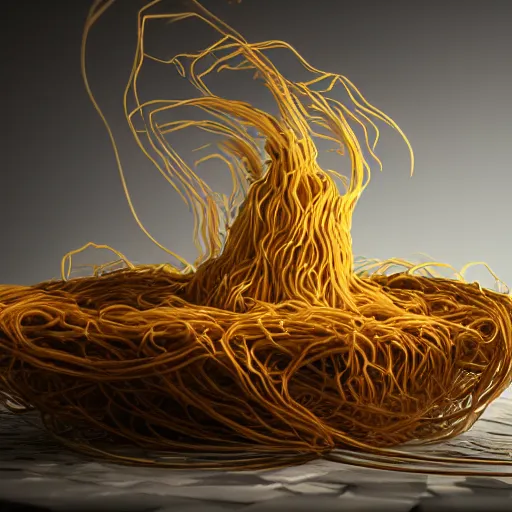 Image similar to hyperrealistic dslr film still of omnipotent flying spaghetti, pastafarianism, stunning 8 k octane comprehensive 3 d render, inspired by istvan sandorfi & greg rutkowski & unreal engine, perfect symmetry, dim volumetric cinematic lighting, extremely hyper - detailed, extremely lifelike attributes & lifelike texture, intricate, masterpiece, artstation, stunning