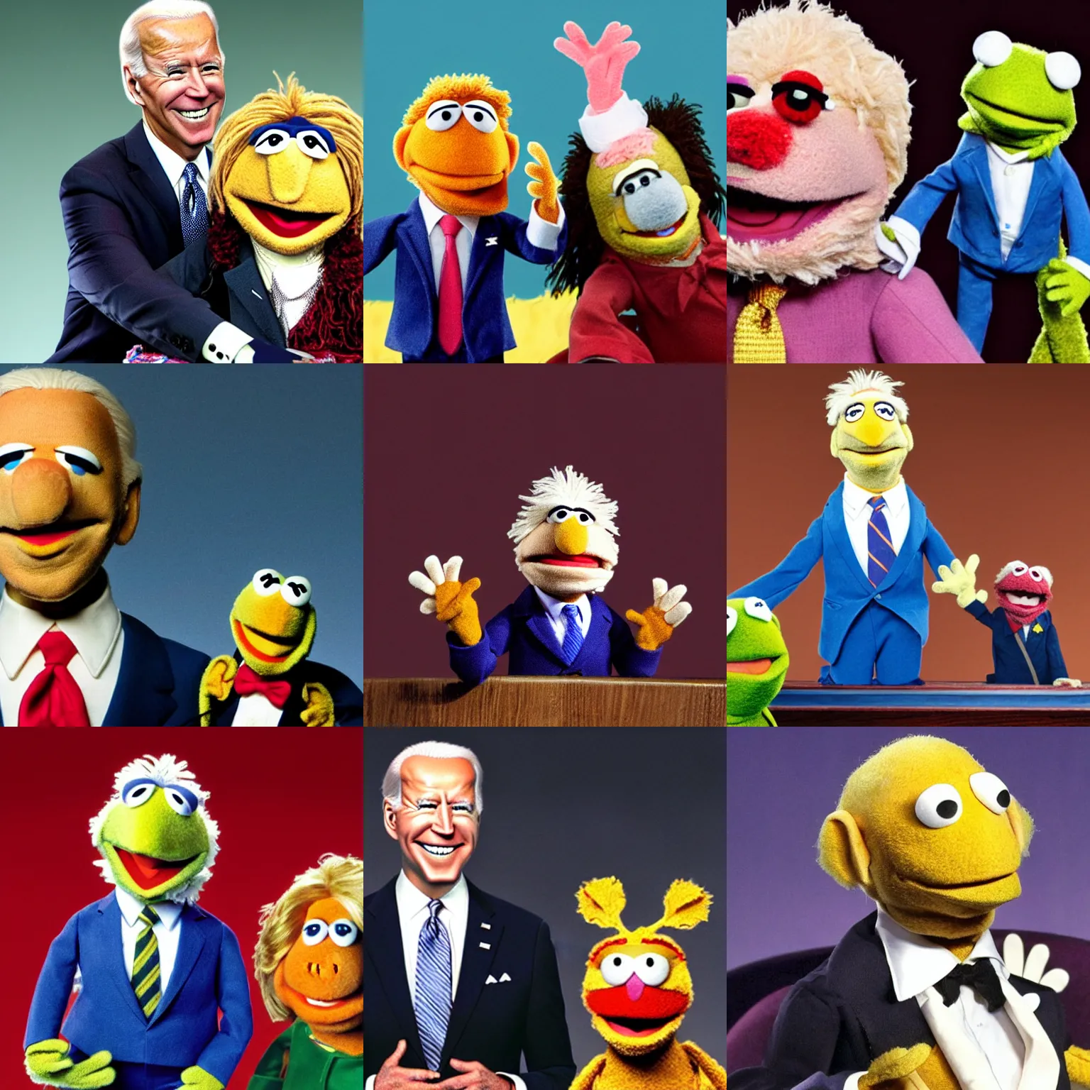 Prompt: Joe Biden as a muppet in the Muppet Show