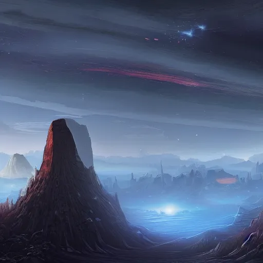 Image similar to an epic scifi landscape with a computer programmer