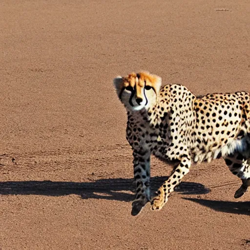 Prompt: cheetah on the starting block on a race track