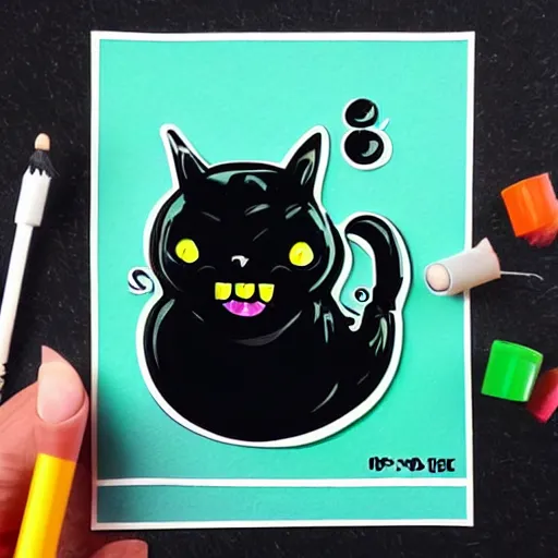 Prompt: a cute digital art of black ink slime in form of liquid black cat, cartoon sticker, dnd slime illustration