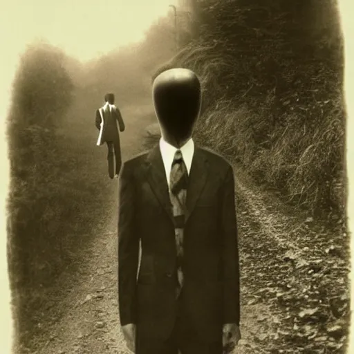 Prompt: slenderman, realistic, old photograph