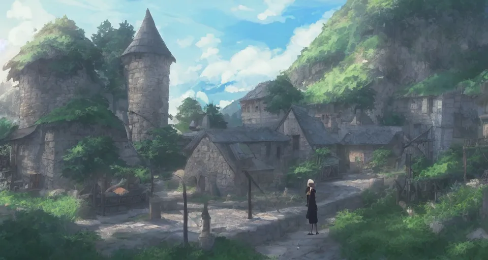 Image similar to Makoto Shinkai inspired medieval village