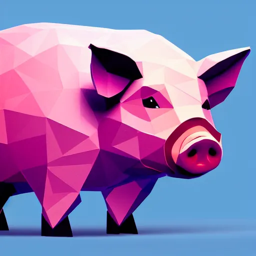 Image similar to low poly pig, isometric view, blank background