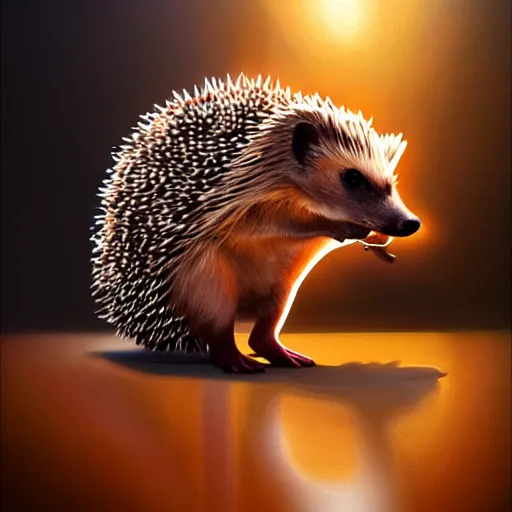 Image similar to hedgehog drinking coffee reading a paper, amazing, beautiful, perfect eyes, full body shot, portrait, vivid colors, elegant, concept art, sharp focus, digital art, Hyper-realistic, 4K, Unreal Engine, Highly Detailed, HD, Dramatic Lighting by Brom, trending on Artstation