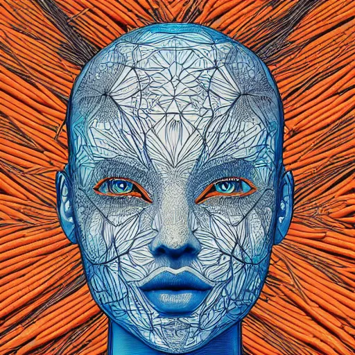 Image similar to the head of an incredibly beautiful woman partially made of carrots and blueberries, an ultrafine detailed illustration by james jean, final fantasy, intricate linework, bright colors, behance contest winner, vanitas, angular, altermodern, unreal engine 5 highly rendered, global illumination, radiant light, detailed and intricate environment