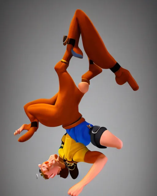 Image similar to Scooby Doo doing a backflip, studio lighting, white background, blender, trending on artstation, 8k, highly detailed