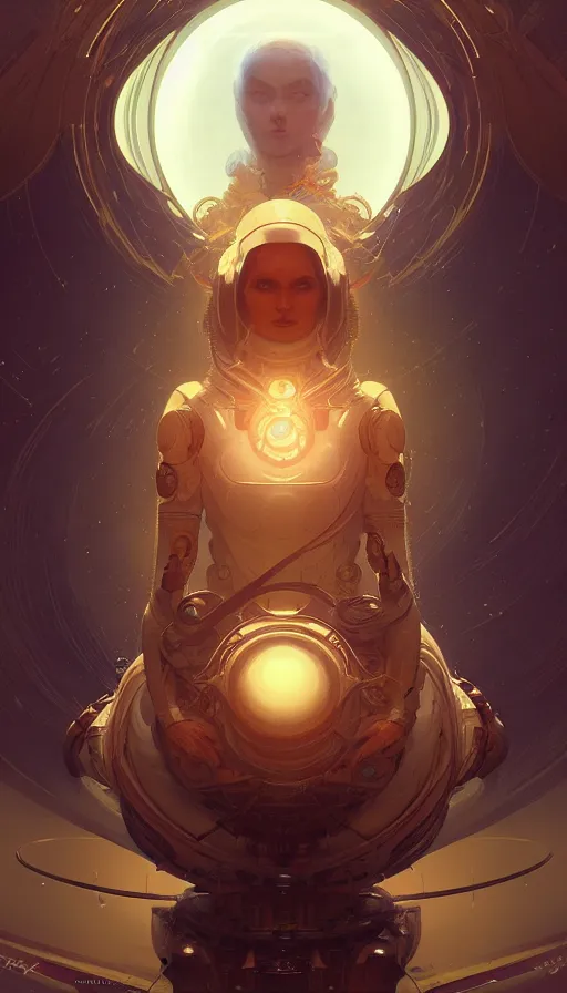 Image similar to a scifi orb drone, religious, elegant, intricate, digital painting, artstation, concept art, smooth, sharp focus, illustration, art by artgerm and greg rutkowski and alphonse mucha