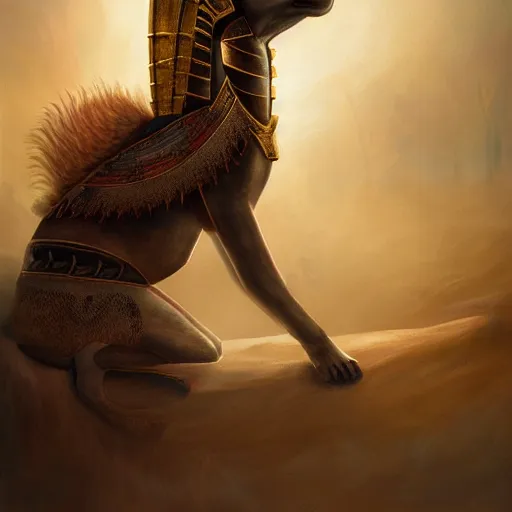 Image similar to majestic gracious regal female anubis warrior portrait, ancient egypt, atmospheric lighting, painted, menacing, intricate, volumetric lighting, beautiful, rich deep colours masterpiece, golden hour, sharp focus, ultra detailed, by leesha hannigan, ross tran, thierry doizon, kai carpenter, ignacio fernandez rios