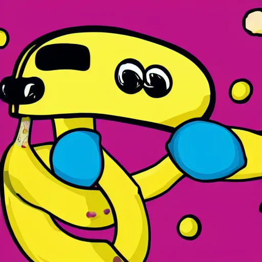 Image similar to a cartoon banana with pom poms on its hands, a computer rendering by lichtenstein, reddit contest winner, toyism, contest winner, booru, dynamic pose