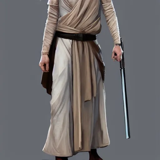 Prompt: a young blonde male jedi full body shot concept art by Doug Chiang cinematic concept art, realistic painting, high definition, digital art, matte painting, symmetrical, very detailed, realistic, dramatic lighting, cinematic, establishing shot, extremly high detail, photo realistic, cinematic lighting, post processed, concept art, artstation, matte painting, concept art by Doug Chiang