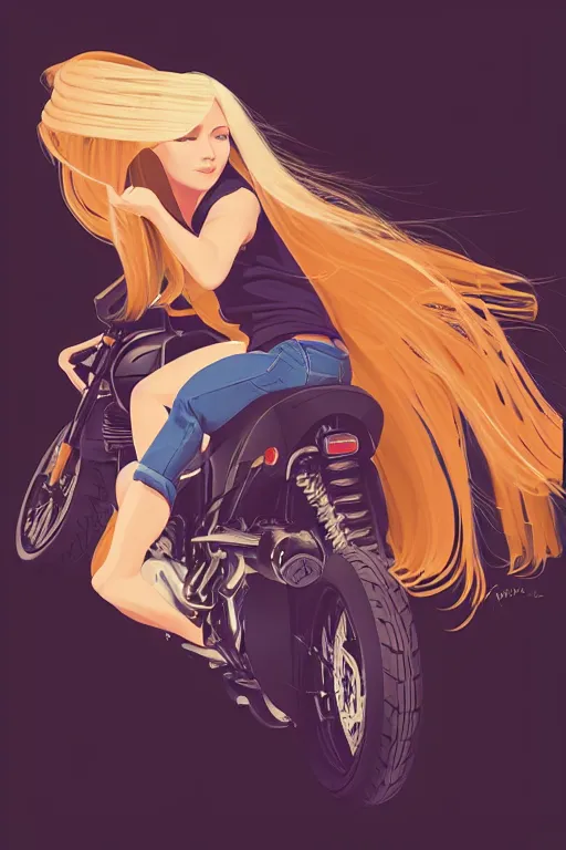 Image similar to a girl on a motorcycle, blond hair, centered, solid bacgkround, median photoshop filter cutout vector behance, hd by artgerm, jesper ejsing, by rhads, makoto shinkai and lois van baarle, ilya kuvshinov, rossdraws, illustration, art by ilya kuvshinov and gustav klimt